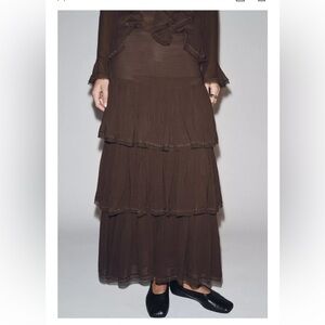 Ruffled beaded Elegant Brown Tiered Skirt zw collection
